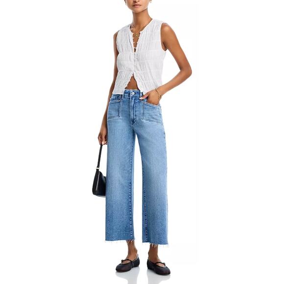 PAIGE Anessa High Rise Patch Pocket Wide Leg Jeans in Bebop - Picture 1 of 13